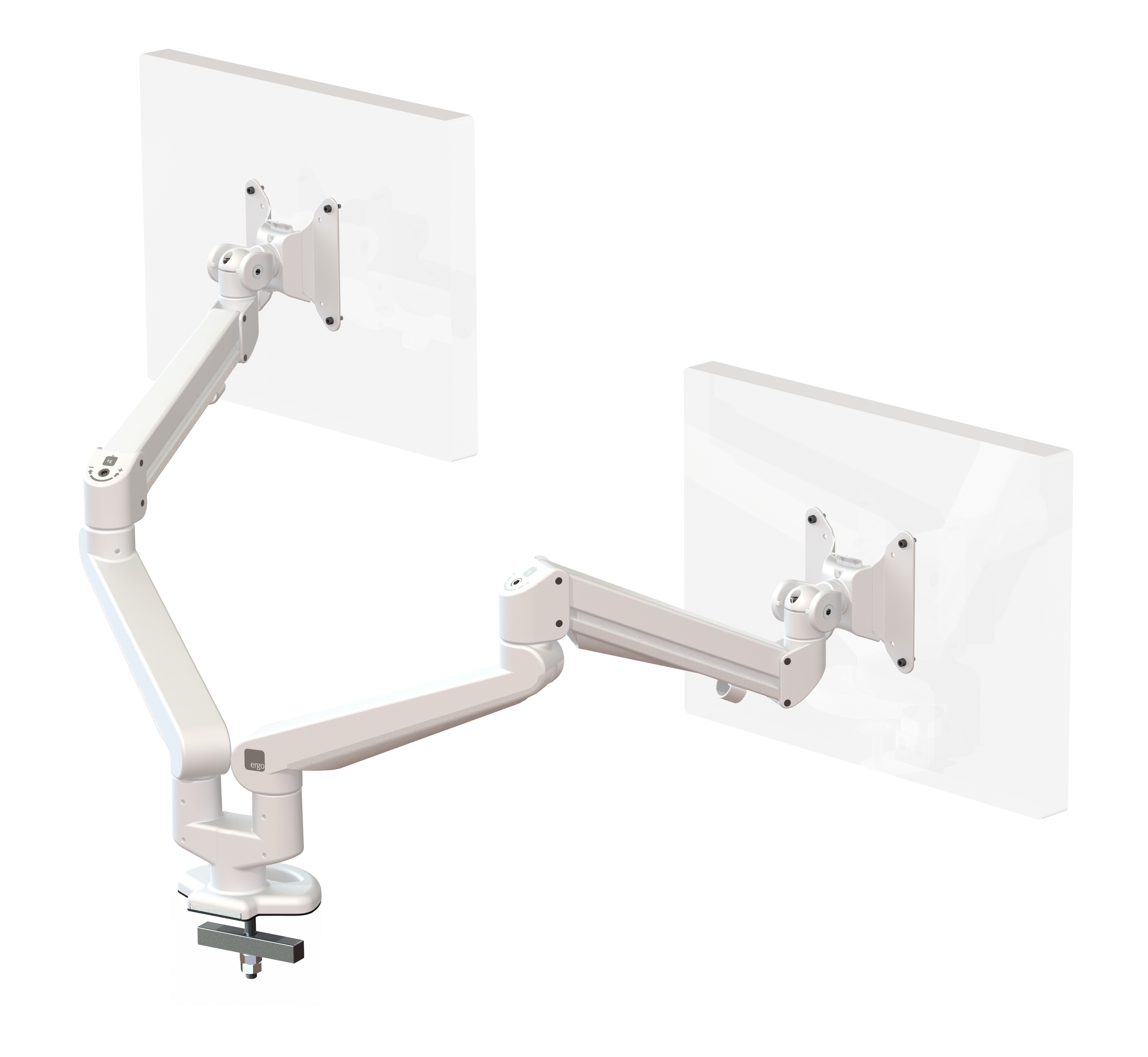 Ergo Ltd | Ascend Dual Beam Gas Arm with through desk fixing - White